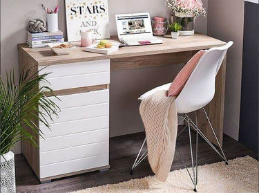 Elano Oak and White Gloss Office Desk: Modern Aesthetic with Storage - UK Luxury Furniture